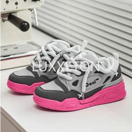 Casual Shoes Women's Skateboard Thick-soled Chunky Sneakers Couple Breathable Lace-up Vulcanized Women Platform