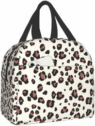 beige with Leopard Lunch Bag Reusable Lunch Box Waterproof Thermal Tote Bag Lunch Ctainer Cute Cooler Bag for Women Men N3kZ#