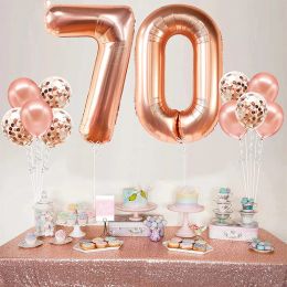 Rose Gold Number 70 Birthday Balloons Large 32 Inch Foil 70st Balloons Confetti Latex Balloons Happy 70th Birthday Decorations
