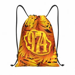 custom 974 Yellow Tropikal Leaves Drawstring Bags Women Men Lightweight Reuni Island Sports Gym Storage Backpack s3Nm#