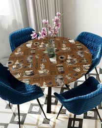 Table Cloth Coffee Bean Cup Round Tablecloth Elastic Cover Indoor Outdoor Waterproof Dining Decoration Accessorie