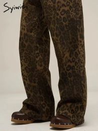 Syiwidii Leopard Print Y2k Jeans Women Oversized Wide Leg Denim Trousers Streetwear Hip Hop Vintage Loose Baggy Designer Jeans