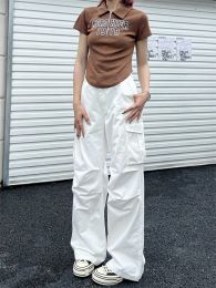 Deeptown Y2K Vintage White Cargo Pants Women Korean Style Brown Wide Ben Benbyxor överdimensionerade Streetwear Retro Basic Pantalones