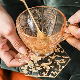 Table Mats Acrylic Heat Insulation Mat Gold Foil Mug Pad Tea Milk Coffee Cup Cake Holder Kitchen Bar Supplies