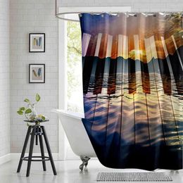 Shower Curtains Piano Keys Notes Curtain Valentines Day Sunset Sea Printed Polyester Fabric Waterproof Bathroom With Hooks