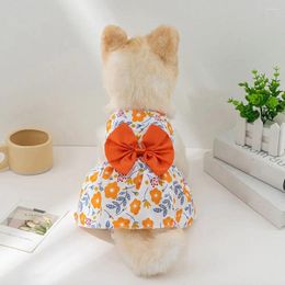 Dog Apparel Polyester Puppy Bowknot Princess Dress Soft Breathable Floral Comfortable Sleeveless Skirt Summer