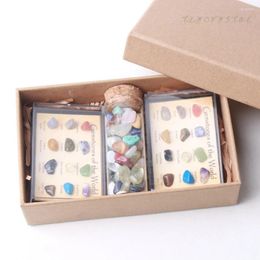 Decorative Figurines Natural Polished Gemstone Specimen Crystal Box And Gravel Glass Bottle Set