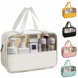 pu Splice Makeup Bag PVC Transparent Waterproof W Bag Travel Portable Handbag Large Capacity Bathroom Storage Bag 2024 O4nm#