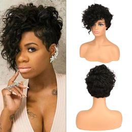 Wigs WHIMSICAL W Women Synthetic Wigs Short Curl Natural Black Cosplay Wigs with Bangs Heat Resistant Hair For Black Women