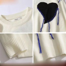 New Love Colour Matching Super Fire Retro Knit Sweater Men and Women Online Celebrity Lovers INS Trend Coat Lazy Wind Round Neck