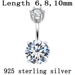 Jewellery Belly button ring 925 pure silver body piercing women real genuine silver round zircon clear stone navel bar body Jewellery 1pc