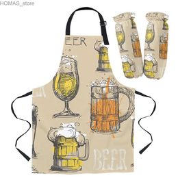 Aprons Kitchen Cooking Apron Cuff Vintage Text Beer Glasses Home Sleeveless Aprons for Men Women Kids Baking Accessories Y240401