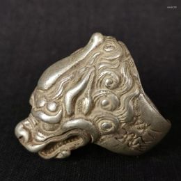 Decorative Figurines Collection Old China Tibet Silver Handmade Force Dragon Rings Selfdom Decoration Gift
