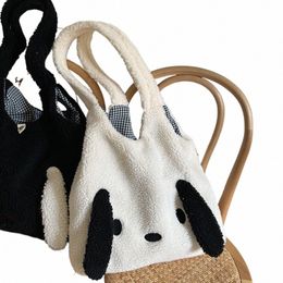 lambwool Shoulder Bags Plush Fluffy Women's Funny Puppy Ears Shop Bags Female Cute Tote Bags Large Capacity Menger Bag G3PQ#