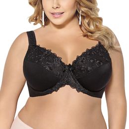 New Big Cup Bra Wine Red Lace Full Coverage Embroidery Underwired Thin Bra For Women Plus Size Bra C D E F G H I J Cup