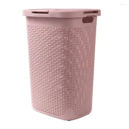 Laundry Bags 60 Liter Plastic Basket With Cutout Handles & Lid Pink Hamper Bag Washing Bin Organizer