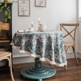 Table Cloth French oil painting Cotton Linen Round Tablecloth Sunflowe Tassels Dust-Proof Table CoverFor Dinner Party Wedding Decor Y240401