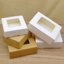 10 square white/Kraft window packaging boxes with multiple sizes, wedding party gifts, handmade soap chocolate flat boxes