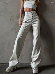 Women's Pants 2024 Fashion Leather Pencil Tight PU Faux Solid Button Classic Trousers For Women