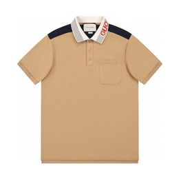 g Family Verified the Correct Version of Summer Khaki Color Contrast Short Sleeved Polo Shirt with Navy Stripes Loose Fitting Mens T-shirt
