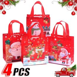 Gift Wrap 1/4pcs Christmas Handbag Non-woven Reusable Packaging With Handle Santa Claus Snowman Print Folding Tote Bag Party Supplies