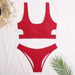 Women's Swimwear Red Ribbed Bikini 2024 Sexy Women Swimsuit Female Two Pieces Set Bather Bathing Suits Summer Beach Wear Swim