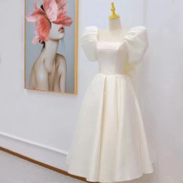 Elegant Prom Evening Guest White Midi Dresses For Women 2024 Summer Sexy Puff Sleeve Long Party vestido madrinha de casamento