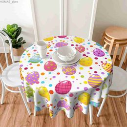 Table Cloth Round Tablecloth 60 Inch Happy Easter Eggs Tablecover Anti-Wrinkle Waterproof Wipeable Table Cloth for Kitchen Home Decoration Y240401