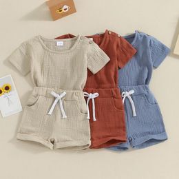 Clothing Sets Baby Summer Tracksuits Outfits Toddler Kids Boys Solid Button Short Sleeve T-shirts High Waist Shorts Sportwear