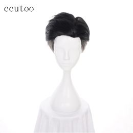 Wigs ccutoo 30cm Men Short Black Grey Mix Synthetic Wig YURI!!! on ICE Otabek ALTIN Slickedback Cosplay Wig