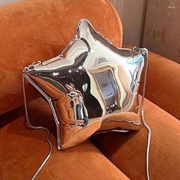 Drawstring Luxury Silver Metal Bag Ladies Party Clutch Evening Chain Purse Crossbody Female Shoulder Handbag