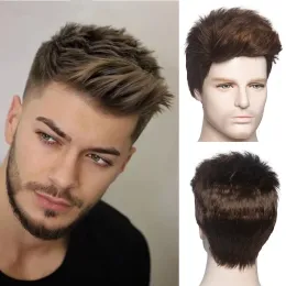 Wigs OUCEY Synthetic Wig Wale Short Wigs for Men Straight Hair Men's Wig Brown Natural Wigs Heat Resistant Fibre Pixie Cut