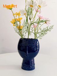 Vases Confused Girl Dark Blue Portrait Ceramic Vase Flower Holder