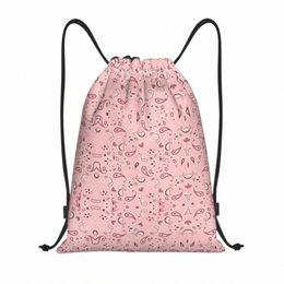 custom Bohemian Style Bandanna Paisley Floral Print Drawstring Backpack Bags Lightweight Gym Sports Sackpack Sacks for Shop q2tE#