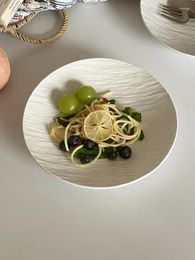 Plates High Quality White Relief Ceramic Round Nordic Style Restaurant Salad Western Plate Home Tableware
