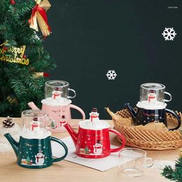 Teaware Sets Cute Cartoon Christmas Snowman Tea Set Durable Ceramic Anti-Scald Teapot And Glass Cup Kits With Filter Porcelain Kitchen Tools