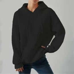 Female Casual Solid Colour Office Top Sweatshirt Pullover Autumn 2023 Women Long Sleeve Jacquard Pattern Knitted Jumper Hoodie