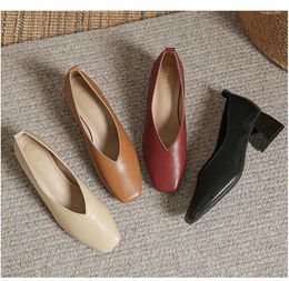 Dress Shoes 2024 Spring Elegant Woman Sexy Square Toe Shallow Mouth 4CM High Heel Female Comfortable Concise Cute Loafers