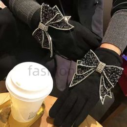 Gloves Five Fingers Gloves Designer Pure Woolen Bowknot Ornament Glove Women Fashion Luxury Genuine Leather Winter Girlfriend Gift Black