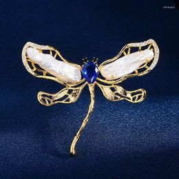 Brooches Natural Pearl Baroque Dragonfly Brooch Fashion Suit Coat Micromounted Insects Temperament Pin Corsage