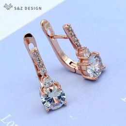 Dangle Earrings S&Z DESIGN Fashion Round 585 Rose Gold Color Cubic Zirconia For Women Girl Wedding Party Jewelry