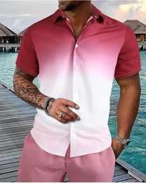 Men's Casual Shirts Shirt Gradient 3D Print Summer Beach Short Sleeve Button Lapel Daily Resort Clothing Fashion Comfortable 5XL