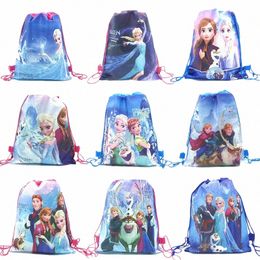 12pcs Frozen Anna Elsa Princ Carto Kids Drawstring Bag Backpack Shop School Traveling Party Bags Party Gifts R2F7#