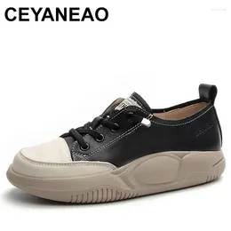 Casual Shoes Promotional Top Layer Cowhide Sneakers Women Trend Autumn Lace Up Breathable Spell Color