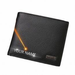 free Name Engraving Short Genuine Leather Men Wallets Fi Coin Pocket Card Holder Men Purse Simple Quality Male Wallets d8X3#