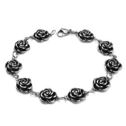 Bracelets Fashion Rose Bracelet Stainless Steel Jewelry Vintage Lovely Rose Biker Women Girl Bracelet For Gift SJB0384