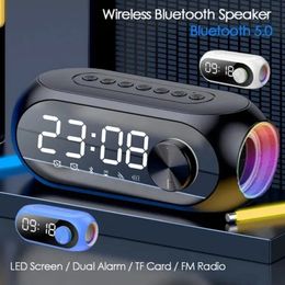 Wireless Bluetooth Speaker Dual Alarm Clock LED Light Portable Audio Support TF Card Play FM Radio Suitable For Party Bedroom 240320