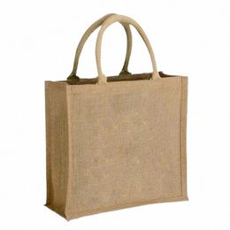 100pcs Blank Laminated Nature Jute Shop Bag Custom Accept p2Jo#