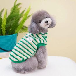 Dog Apparel Soft Comfortable Pet Vest Fashionable Stripes Pattern With Traction Ring Fleece Blouse Warm For Small