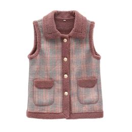 New 2023 Large Size Women's Bust Faux Lamb Hair Waistcoat Vest Autumn V-neck Single-breasted Solid for Mother Women V109